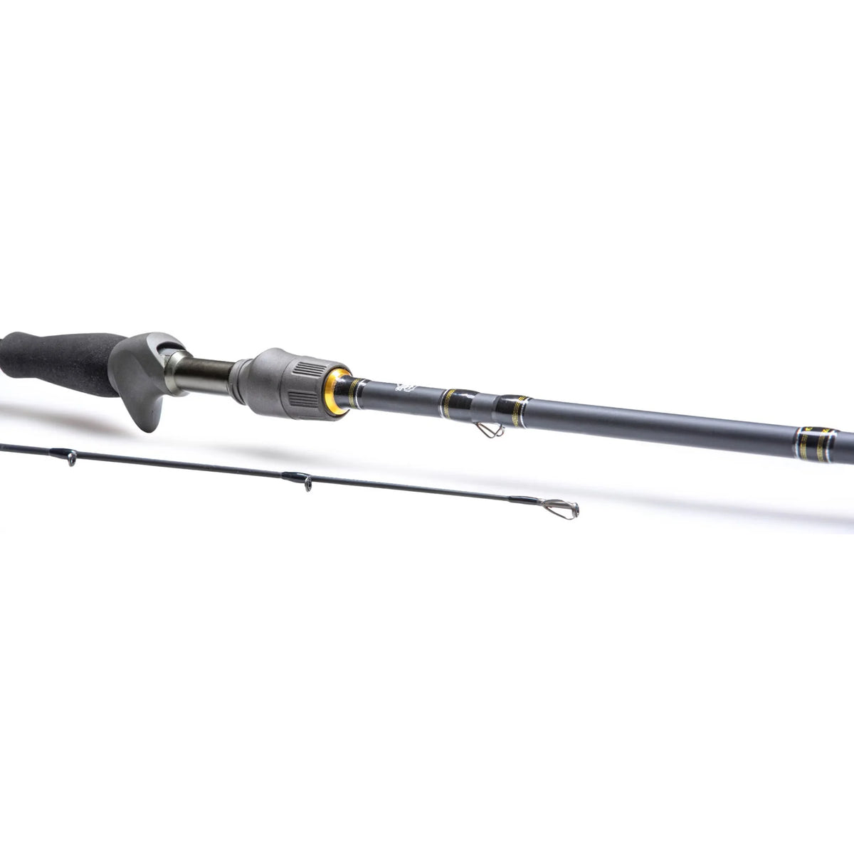 Närbild av Renzstein Beastly Stripe Cast spö 76 fot, 5-25g, tvådelat med foamhandtag och Microwave Line Guide.