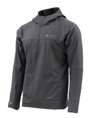 Skwala Fishing Fusion Tactical Hoody i mörkgrå fleece, halv dragkedja, huva och Shivaula-logga-perfekt för fiskeäventyr.