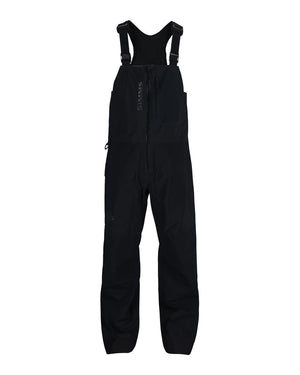 Svarta Simms Pro Dry Bib i GORE-TEX Pro för fiske, med justerbara axelband, dragkedja, bröstficka och förstärkta knän.