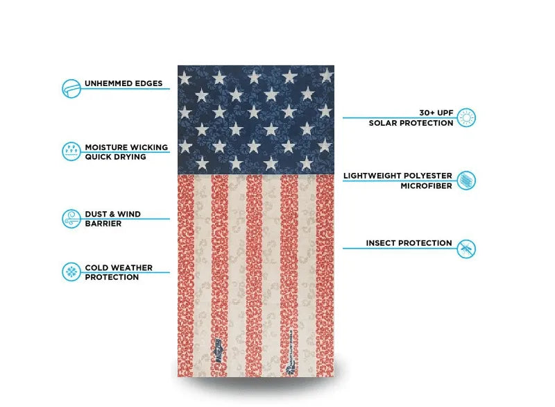 Nautilus Hoorag Buff med USA-flagga, andas polyester, UPF 30 skydd-perfekt för sportfiske och resor.